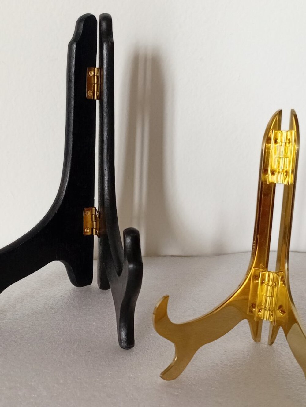 Gold Plated Van Hygan & Black Wood Plate Stands